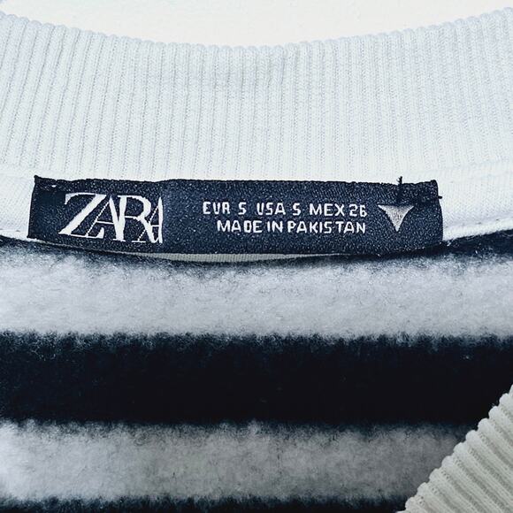 Zara Striped Crop Sweatshirt Women's Size S Black White Y2K Nautical Casual - Picture 3 of 3